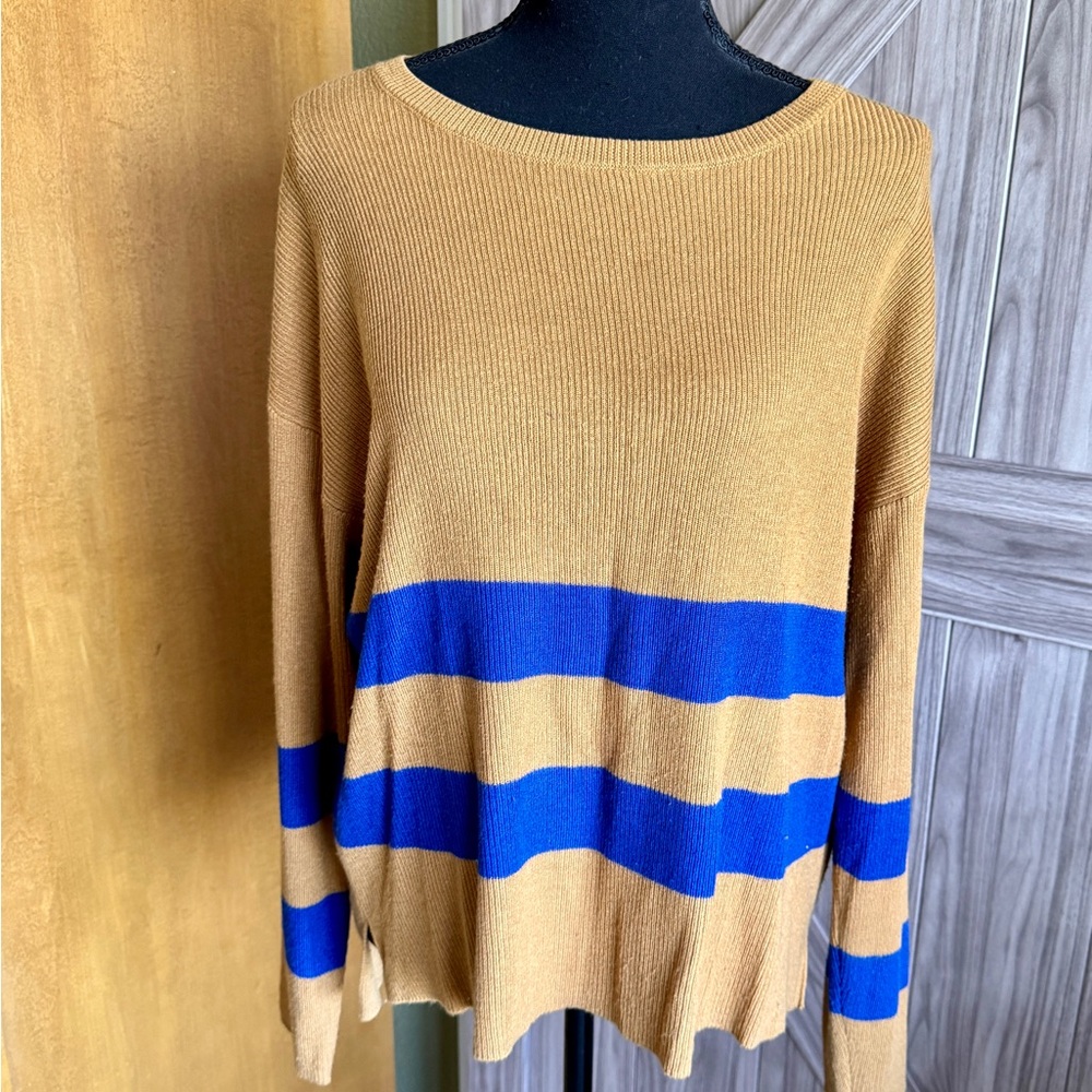 BP tan and blue striped long sleeved sweater